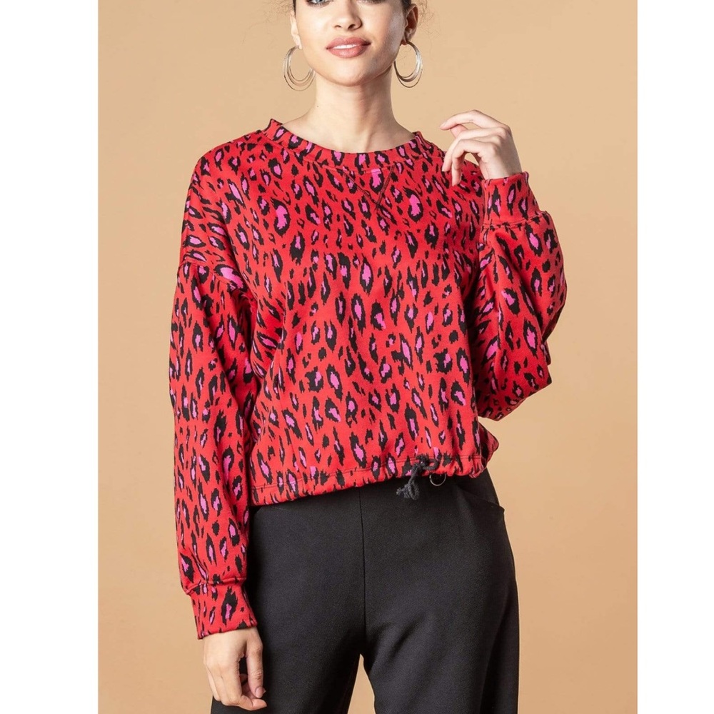 Eva Franco Pink Tigress Dash Sweatshirt Size 4 Colorful Boho Love Animal Print